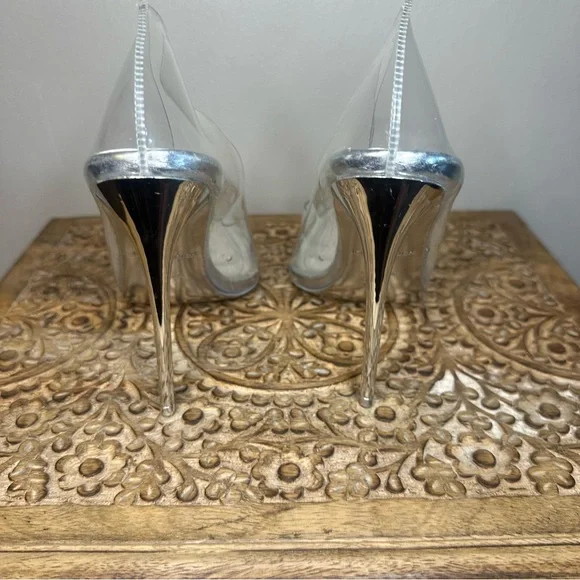 Jessica Rich Fancy Stiletto Clear/Silver Heels Sz 8 (39) - Picture 4 of 7